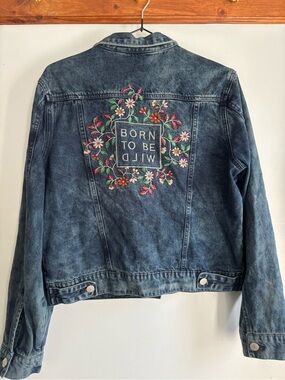 Washed Blue Embroidered Jean Jacket - Born to Be Wild